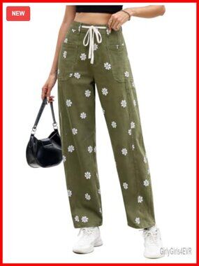 High Waisted Drawstring Barrel Wide Leg Denim Pants Cotton Elastane